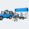 Bruder Land Rover Defender Polizei Mit Pferdeanhänger Und Pferd Und Polizist