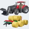 Bruder Trak 45cm Case IH Optum 300 CVX Mit Frontlader Und Ballentransportanhänger
