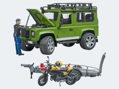 Bruder Land Rover Defender Mit Anhänger Scrambler Ducati Full Trottle Mit Fahrer 1 Bruder Land Rover Defender Mit Anhänger Scrambler Ducati Full Trottle Mit Fahrer