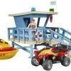 Bruder Bworld Set Life Guard Station Mit Quad + Personal