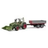 Bruder 02182 Traktor Fendt Vario 211 Mit Frontlader Und Bordwandanhänger 1:16 Grün