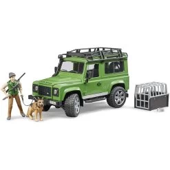 Bruder 02587 - Land Rover Defender Station Wagon Mit Förster Und Hund Spielzeug Auto Jungs Grün