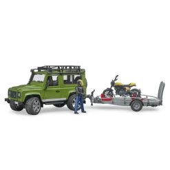 Bruder 02589 Land Rover Defender Mit Anhänger, Scrambler Ducati Full Throttle Und Fahrer