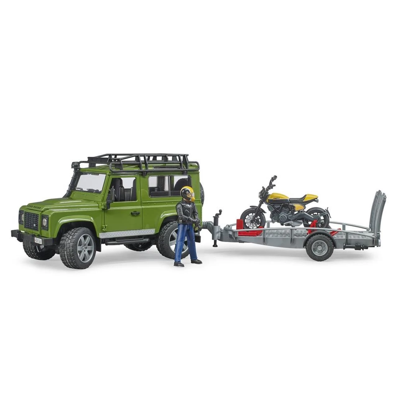 Bruder 02589 Land Rover Defender Mit Anhänger, Scrambler Ducati Full Throttle Und Fahrer 1 Bruder 02589 Land Rover Defender Mit Anhänger, Scrambler Ducati Full Throttle Und Fahrer