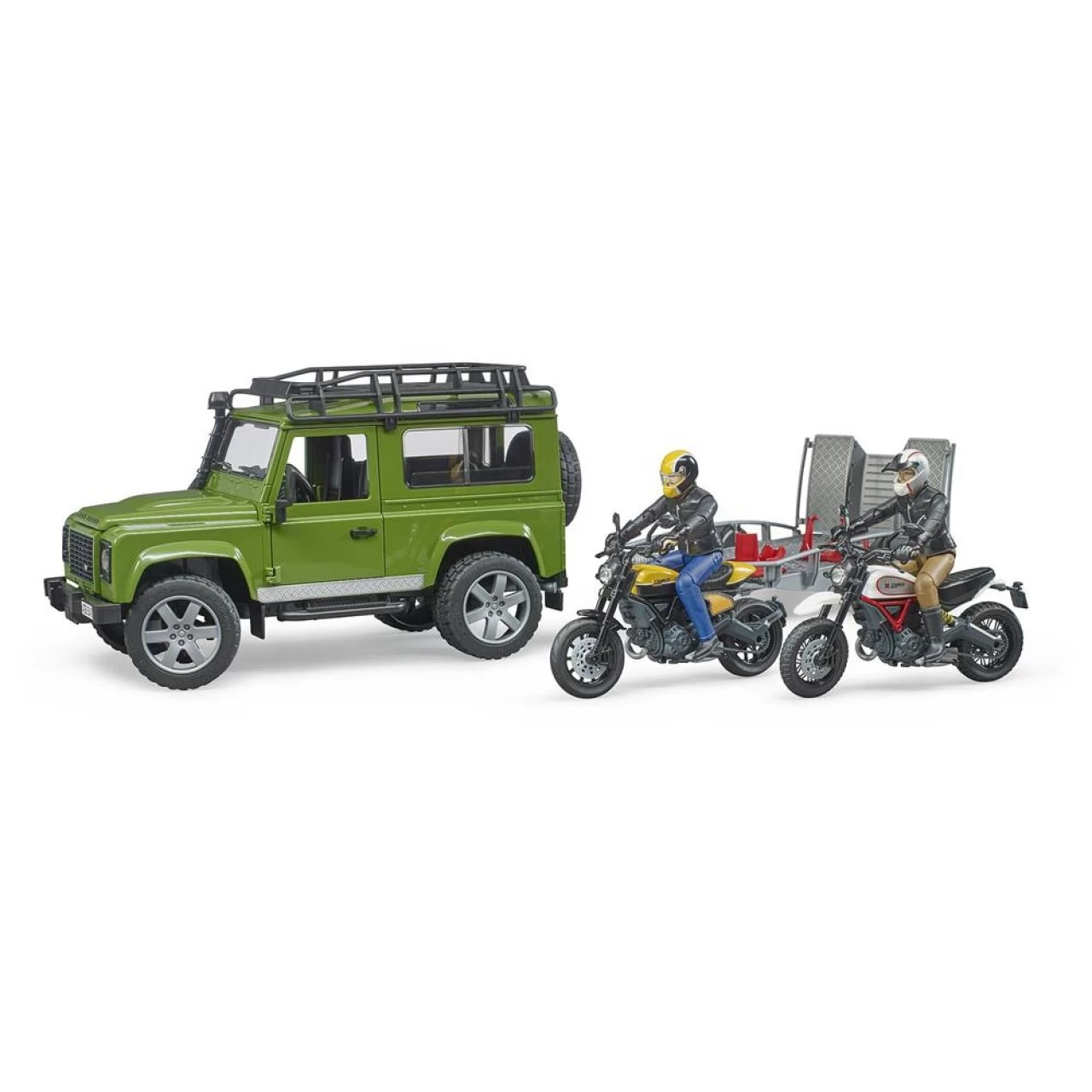 Bruder 02589 Land Rover Defender Mit Anhänger, Scrambler Ducati Full Throttle Und Fahrer 5 Bruder 02589 Land Rover Defender Mit Anhänger, Scrambler Ducati Full Throttle Und Fahrer – Bild 5